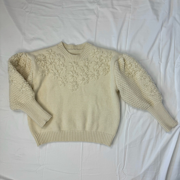 Chicwish Sweater Cream Thick Knit Floral Embroidery Women's S/M Oversized - Picture 10 of 12